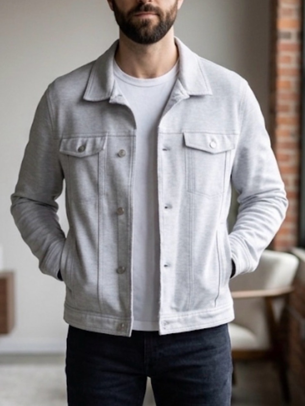 Zara Men's Light Gray Knit Casual Lightweight Jacket - Modern Trucker Style XL